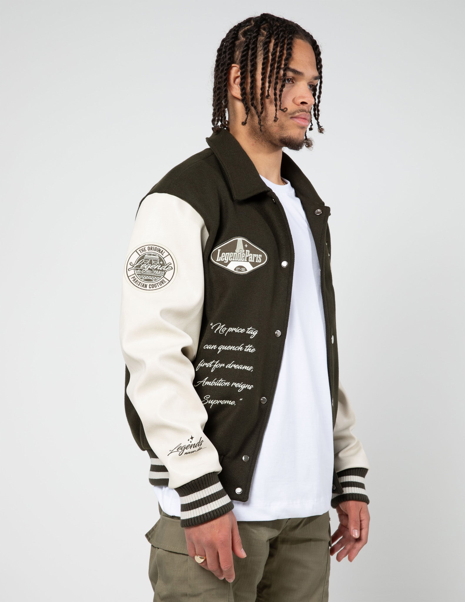 LP "TOO MUCH ISNT ENOUGH" VARSITY JACKET - KHAKI GREEN (RESTOCKING SOON)