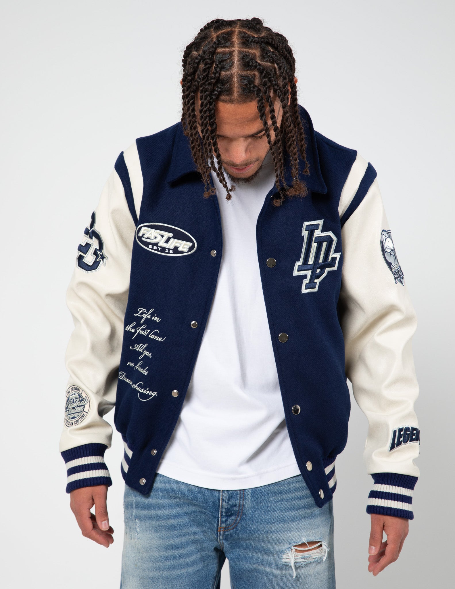 LP "FAST LANE" VARSITY JACKET - NAVY (RESTOCKING SOON)