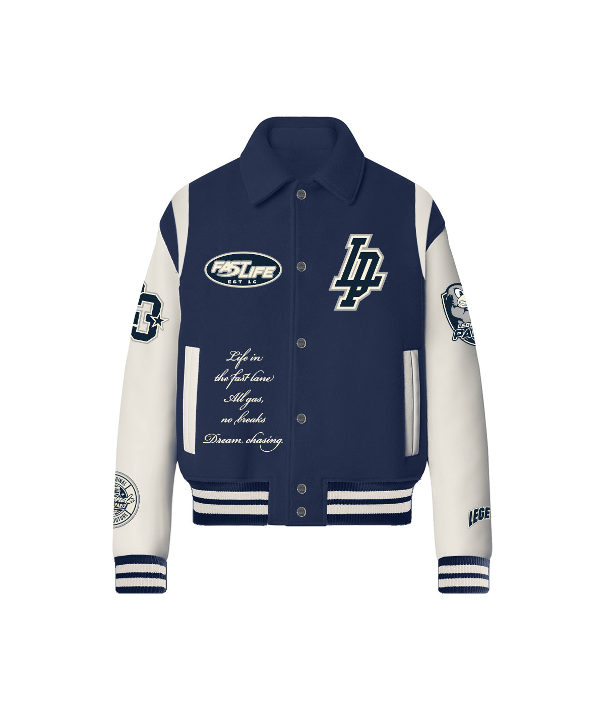 LP "FAST LANE" VARSITY JACKET - NAVY (RESTOCKING SOON)