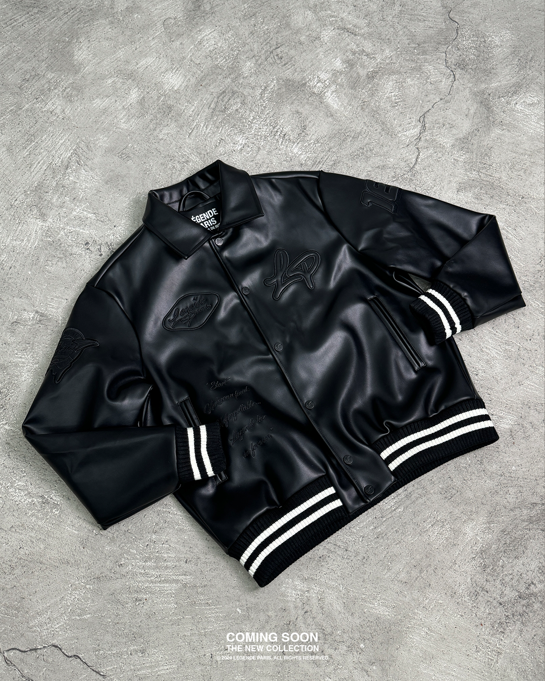 LP ICE CREAM LEATHER VARSITY JACKET - BLACK