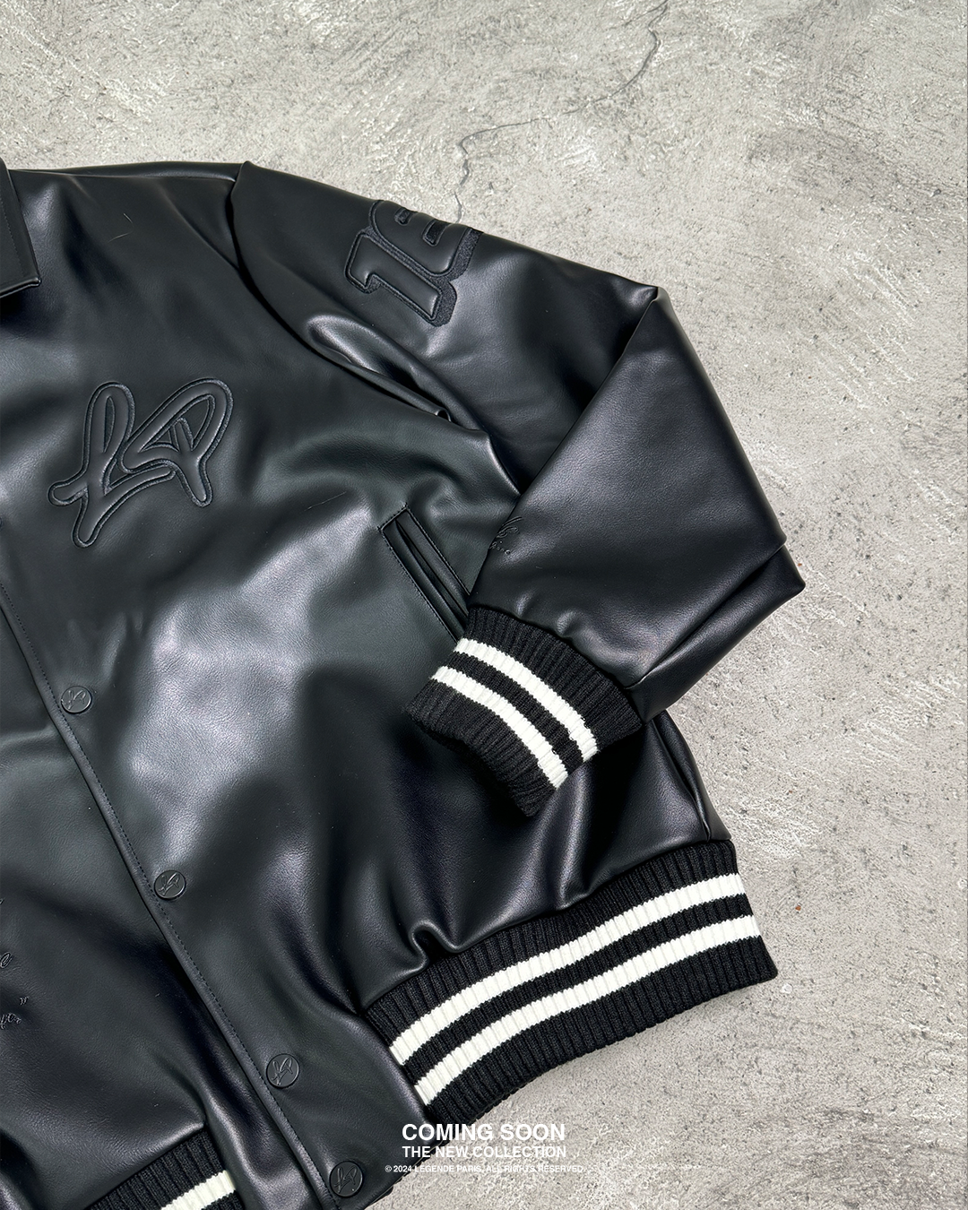 LP ICE CREAM LEATHER VARSITY JACKET - BLACK