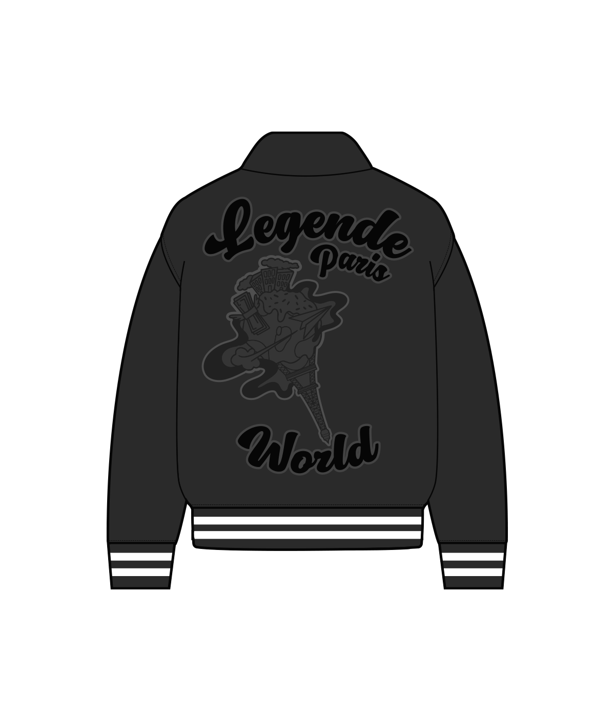 LP ICE CREAM LEATHER VARSITY JACKET - BLACK