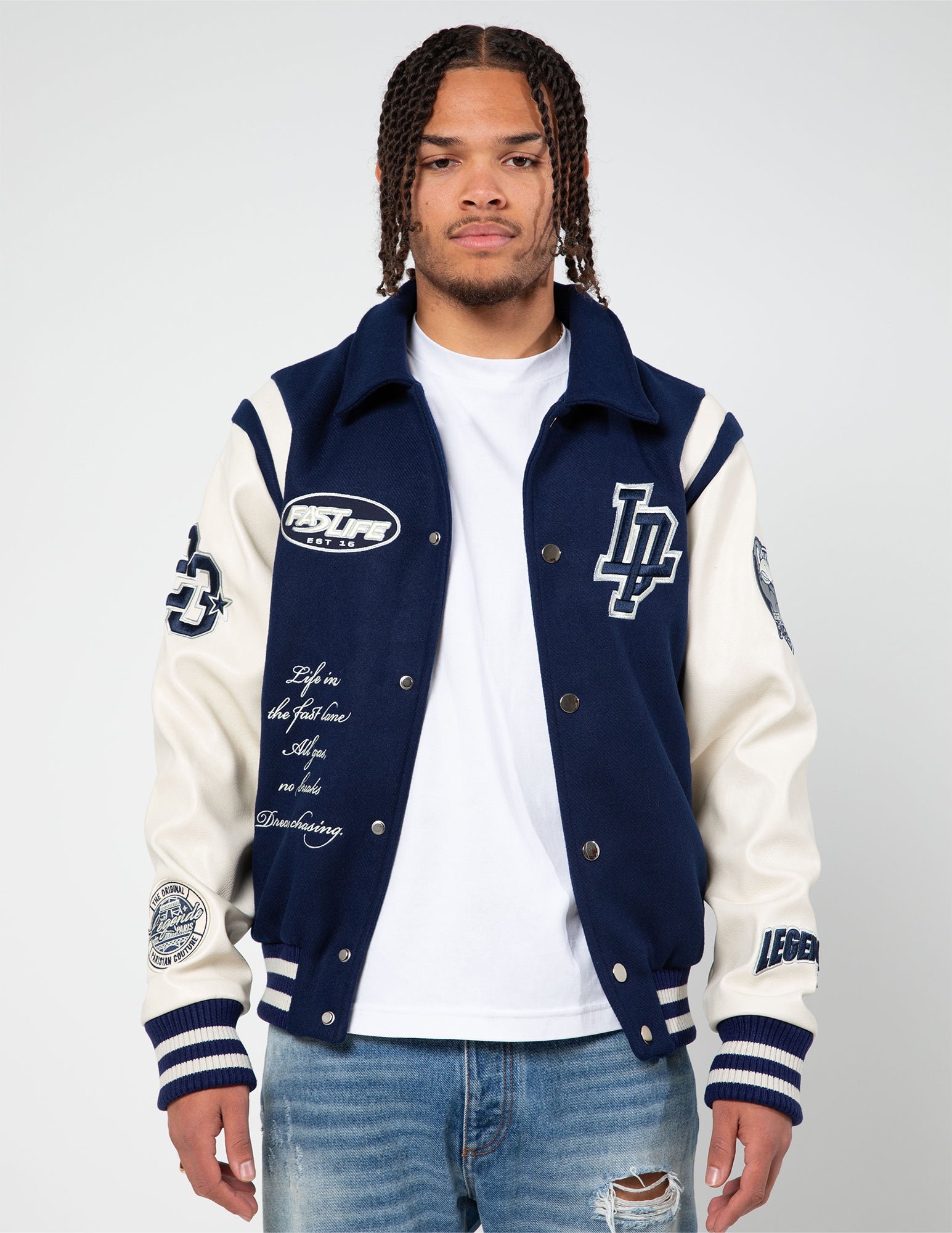 LP "FAST LANE" VARSITY JACKET - NAVY (RESTOCKING SOON)