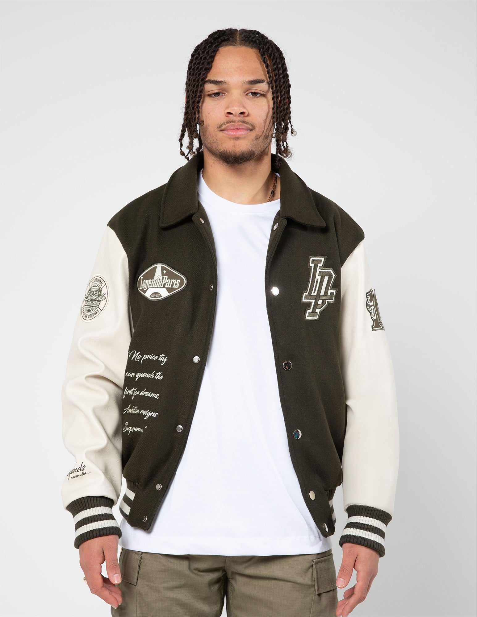 LP "TOO MUCH ISNT ENOUGH" VARSITY JACKET - KHAKI GREEN (RESTOCKING SOON)