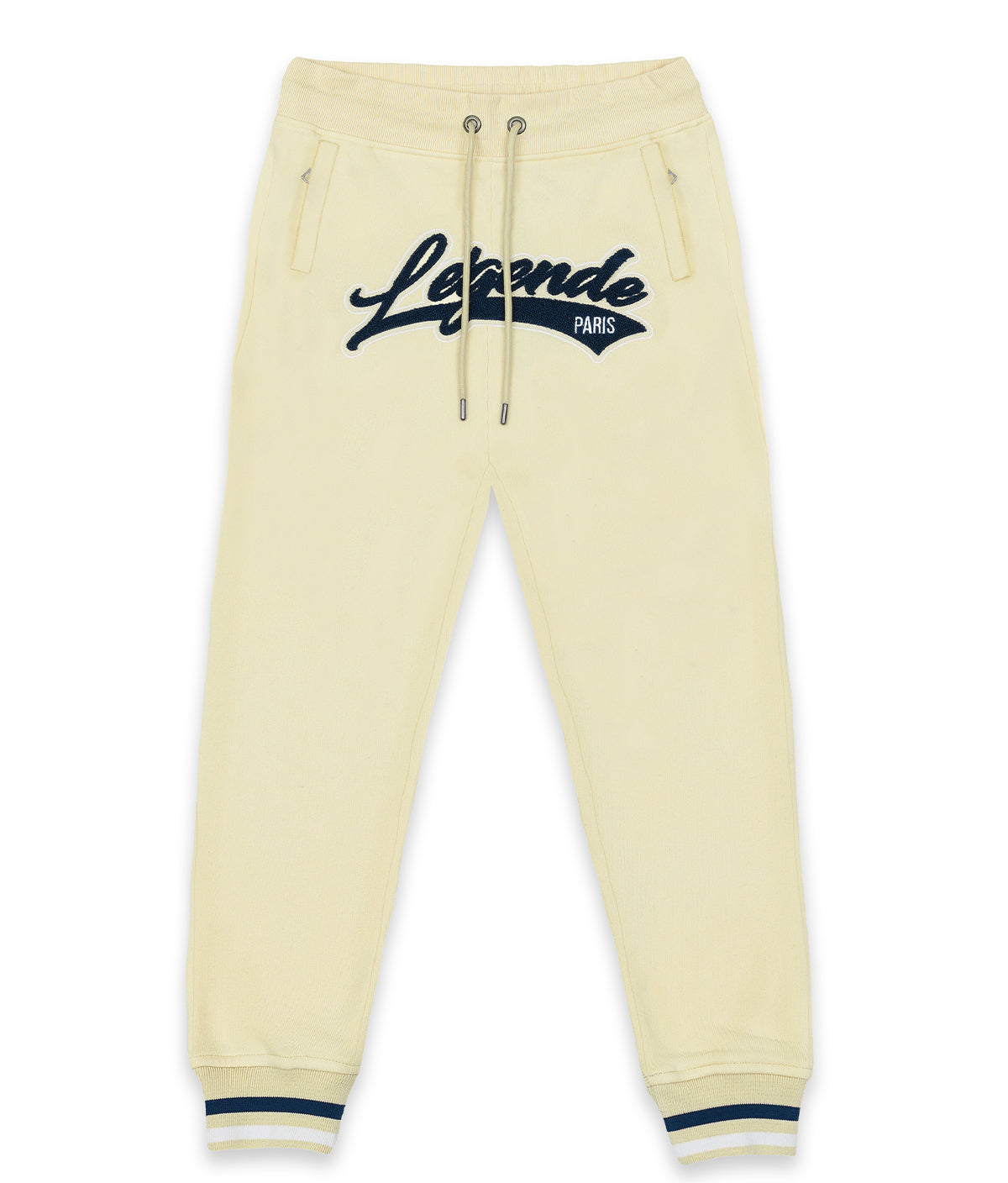 CHENILLE VARSITY LOGO TRACK PANTS - BEIGE/NAVY