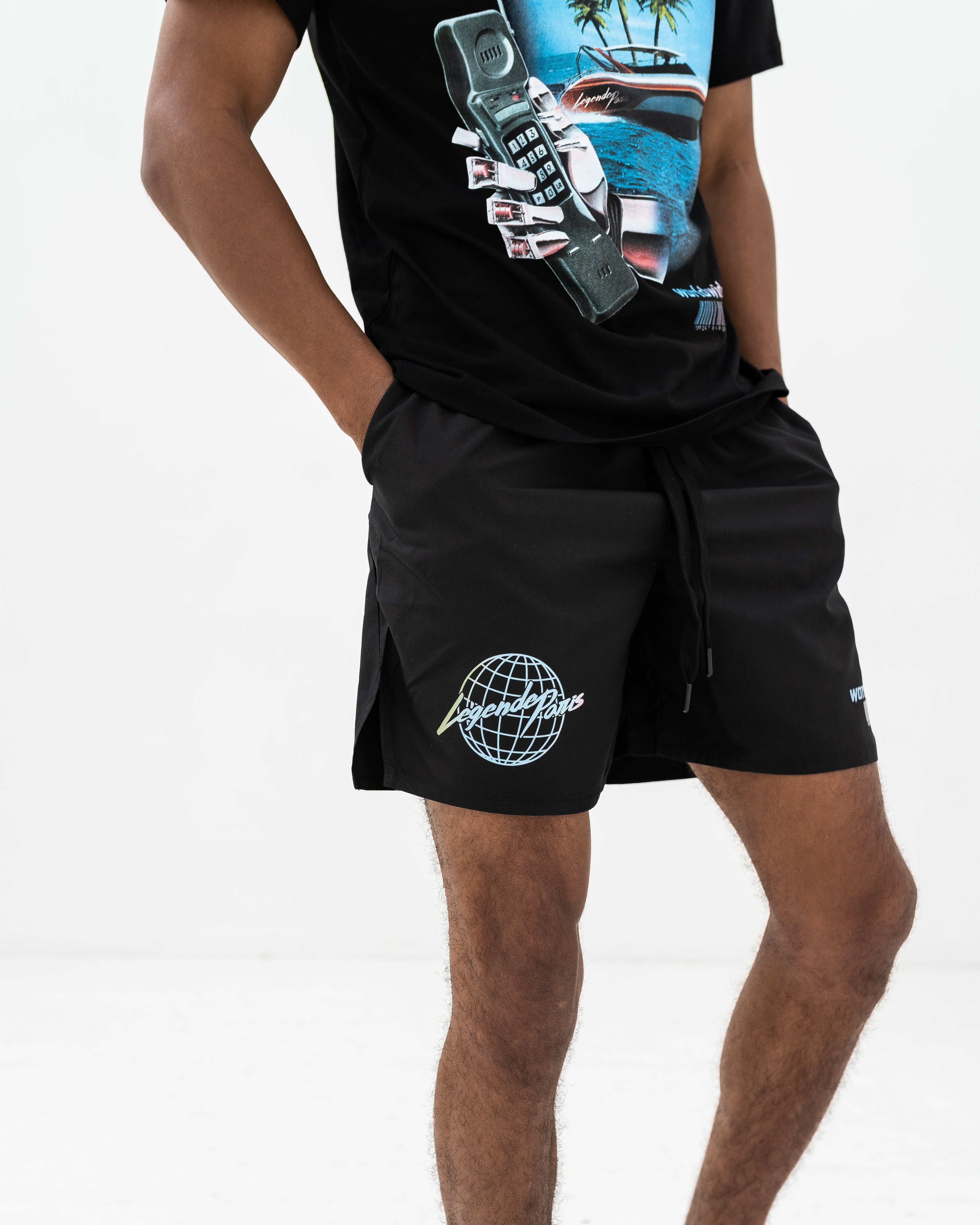 WORLWIDE BLACK NYLON SHORTS